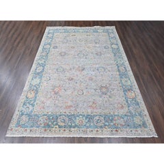 10'x13'10" Light Pink Pure Wool Hand Knotted Ziegler Mahal Design Distressed Rug