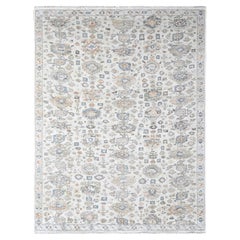 10'x13'10" Lino Bianco Anticato Persiano con Disegno Mahal Annodato a Mano in Lana