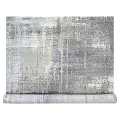 10'x13'10" Medium Gray Abstract with Mosaic Design Wool & Silk Hand Knotted Rug