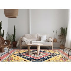 10'x13'10" Midnight Blue with Yellow Serapi Heriz Design Hand Knotted Wool Rug