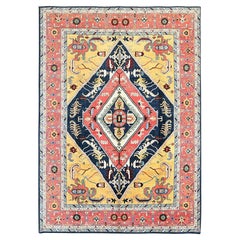 10'x13'10" Mitternachtsblau mit Gelb Serapi Heriz Design Handgeknüpfter Wollteppich