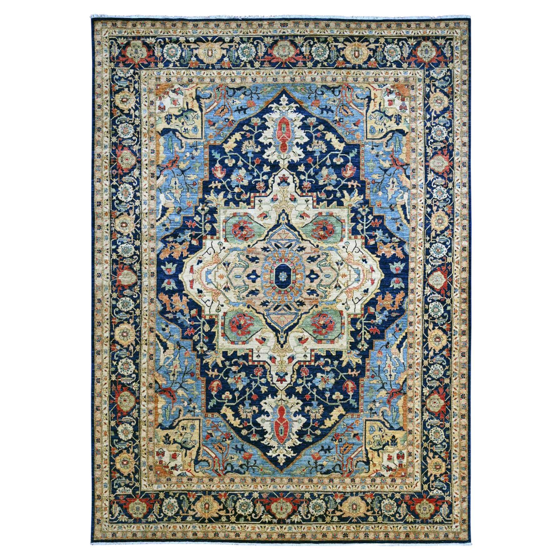 10'x13'10" Navy Blue Aryana Collection Serapi Heriz Hand Knotted All Wool Rug
