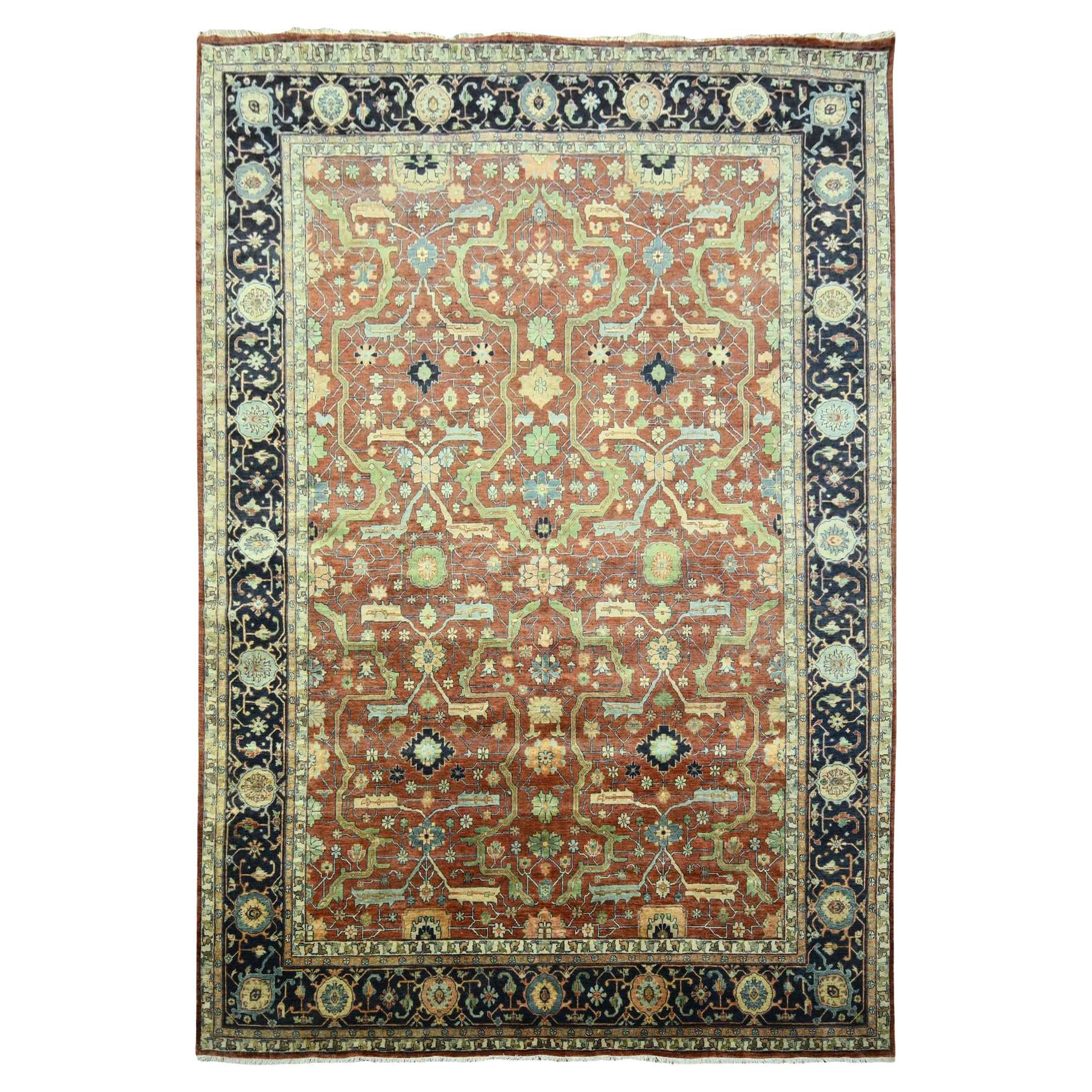 10'x13'10" Rust Red Heriz All Over Design Soft Pile Hand Knotted Pure Wool Rug For Sale