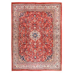 10'x13'10" Rouge écarlate Semi-Antique Persan Sarouk Mahal Tapis de laine noué à la main