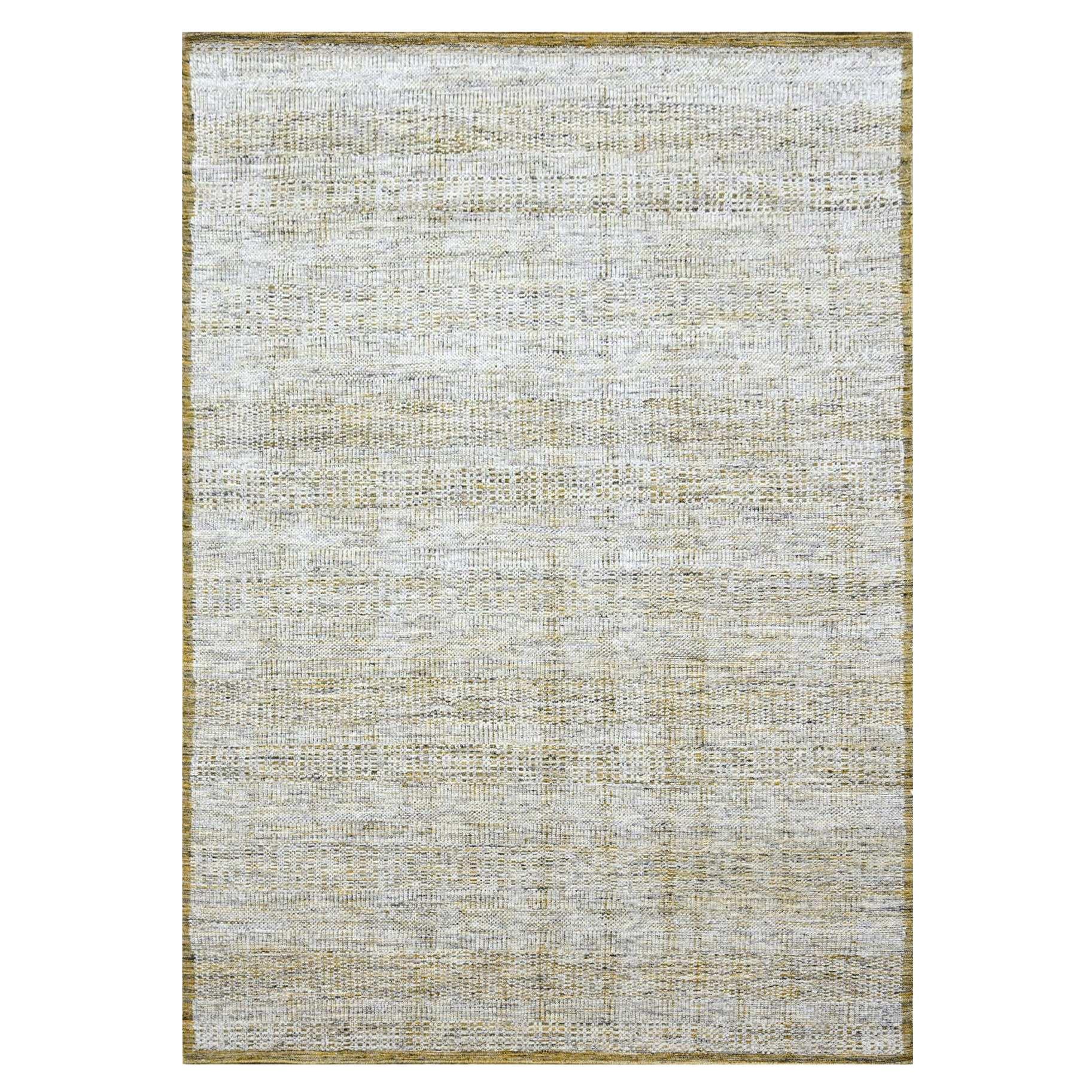 10
x13
10" Yellow Oxidized Grass Design with Exposed Warps Hand Knotted Wool Rug