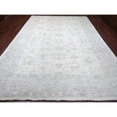 10'x13'2" Daisy White Hand Knotted Afghan Angora Oushak Leaf Design Wool Rug