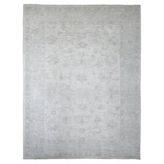 10'x13'2" Daisy White Hand Knotted Afghan Angora Oushak Leaf Design Wool Rug
