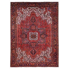 10'x13'2" Fire Brick Red, Pure Wool, Hand Knotted Semi Antique Farsian Heriz Rug