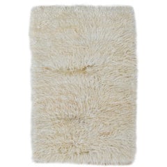 10x13.2 Ft Shag Pile Rug Made of Natural Cream Mohair Wool. Handmade Tulu Carpet