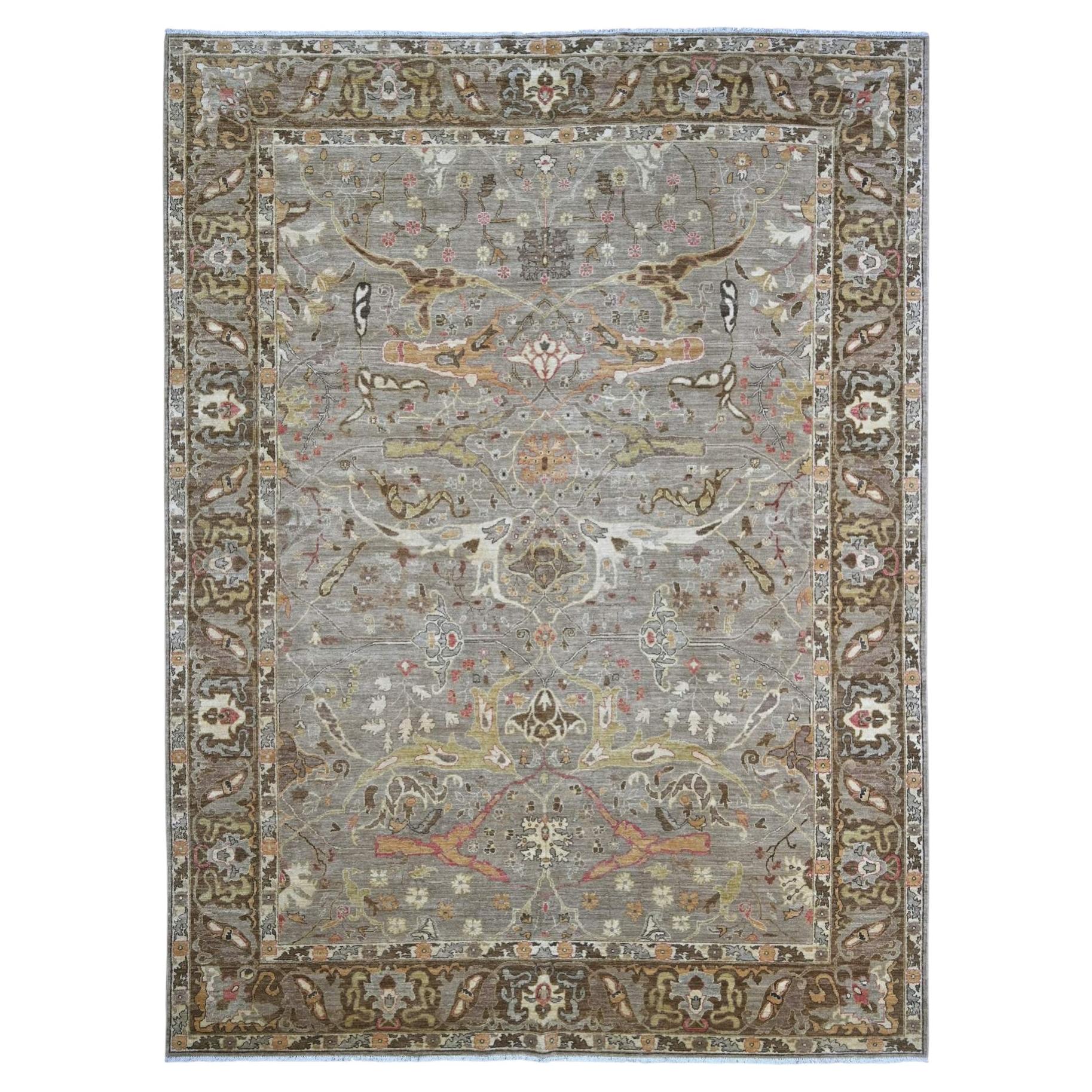 10'x13'2" Gray Peshawar with Bijar Garus Design Hand Knotted Wool Oriental Rug
