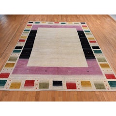 10'x13'2" Parchment White Colorful Lori Buft Gabbeh 100% Wool Hand Knotted Rug