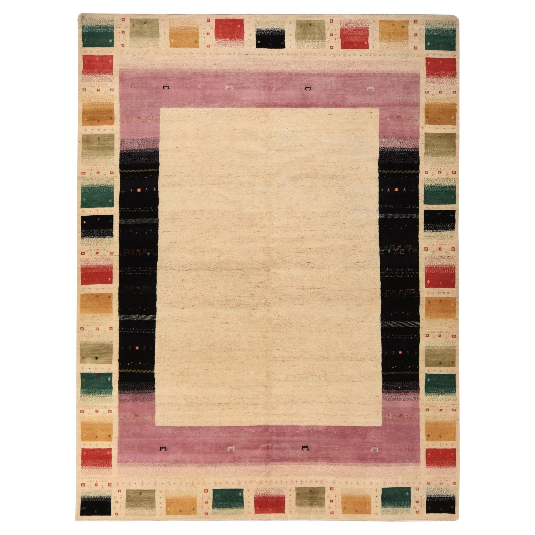 10'x13'2" Parchment White Colorful Lori Buft Gabbeh 100% Wool Hand Knotted Rug