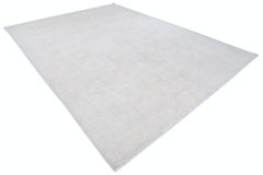 10x13.3 ft Handknotted Oushak Large Wool Area Rug, Beige Medallion Carpet