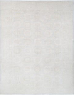 10x13.3 ft Handknotted Oushak Large Wool Area Rug, Beige Medallion Carpet