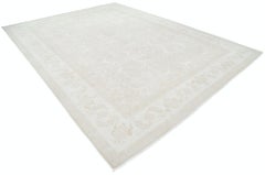 10x13.4 ft Handknotted Beige, Blush Wool Area Rug. Turkish Geometric Carpet