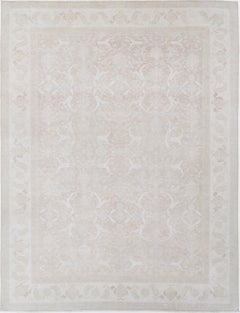 10x13.4 ft Handknotted Beige, Blush Wool Area Rug. Turkish Geometric Carpet