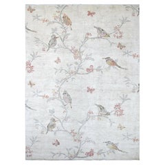 10'x13'4" Ivory Hand Knotted Sparrows on the Tree Peshawar All Wool Oriental Rug