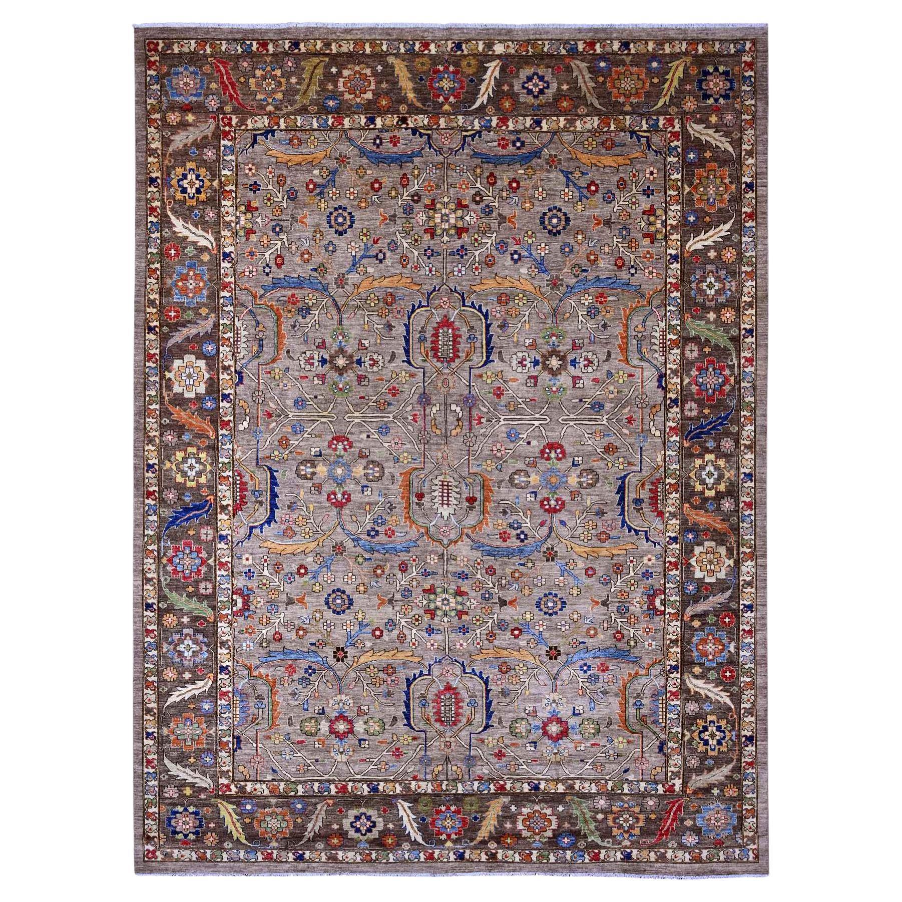 10'x13'4" Stone Gray Peshawar with Heriz All Over Design Rugs en laine nouée à la main en vente