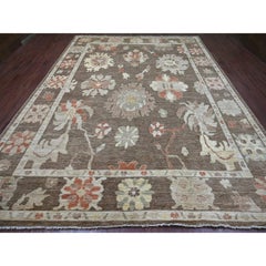 10'x13'5" Alfombra Oriental Anudada a Mano Marrón Angora Afgana Oushak Diseño de Hojas de Lana