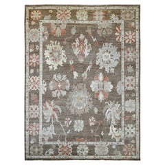 10'x13'5" Alfombra Oriental Anudada a Mano Marrón Angora Afgana Oushak Diseño de Hojas de Lana