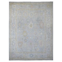10'x13'5" Cloud Gray Afghan Angora Oushak Leaf Design Hand Knotted Pure Wool Rug