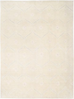 10x13.5 ft Tapis turc géométrique noué à la main, Tapis décoratif en laine beige