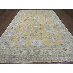 10'x13'5" Golden Yellow Hand Knotted Afghan Angora Oushak Pure Wool Oriental Rug