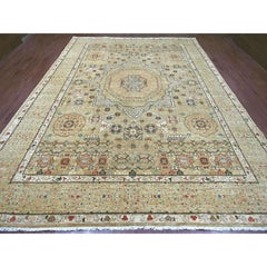 10'x13'5" Verde 14° secolo Dinastia Mamluke Pattern Annodato a mano Tappeto in Lana Morbida