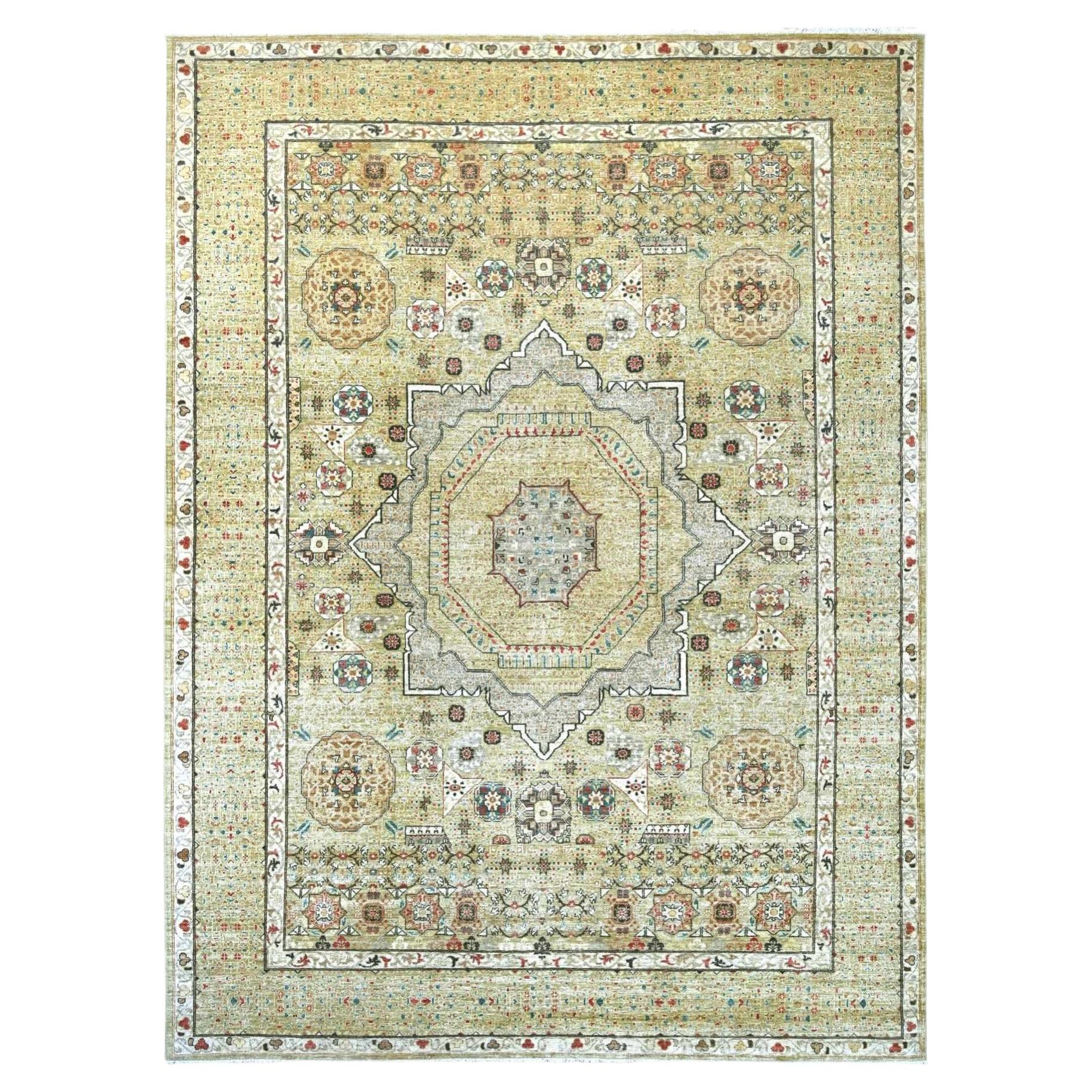 10'x13'5" Green 14th Century Mamluk Dynasty Pattern Hand Knotted Soft Wool Rug For Sale