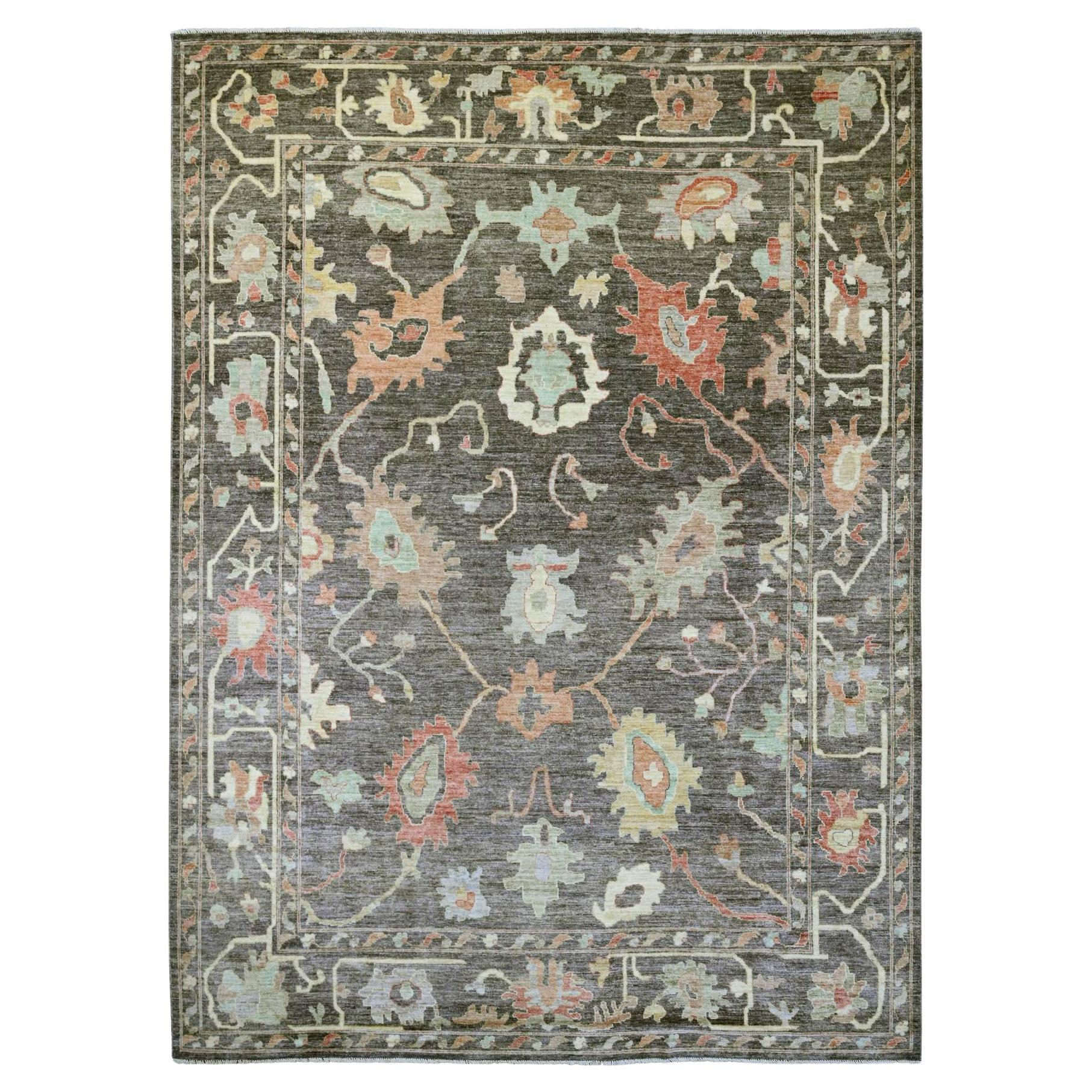 10'x13'5" Mocha Brown Afghan Angora Oushak Leaf Design Hand Knotted All Wool Rug