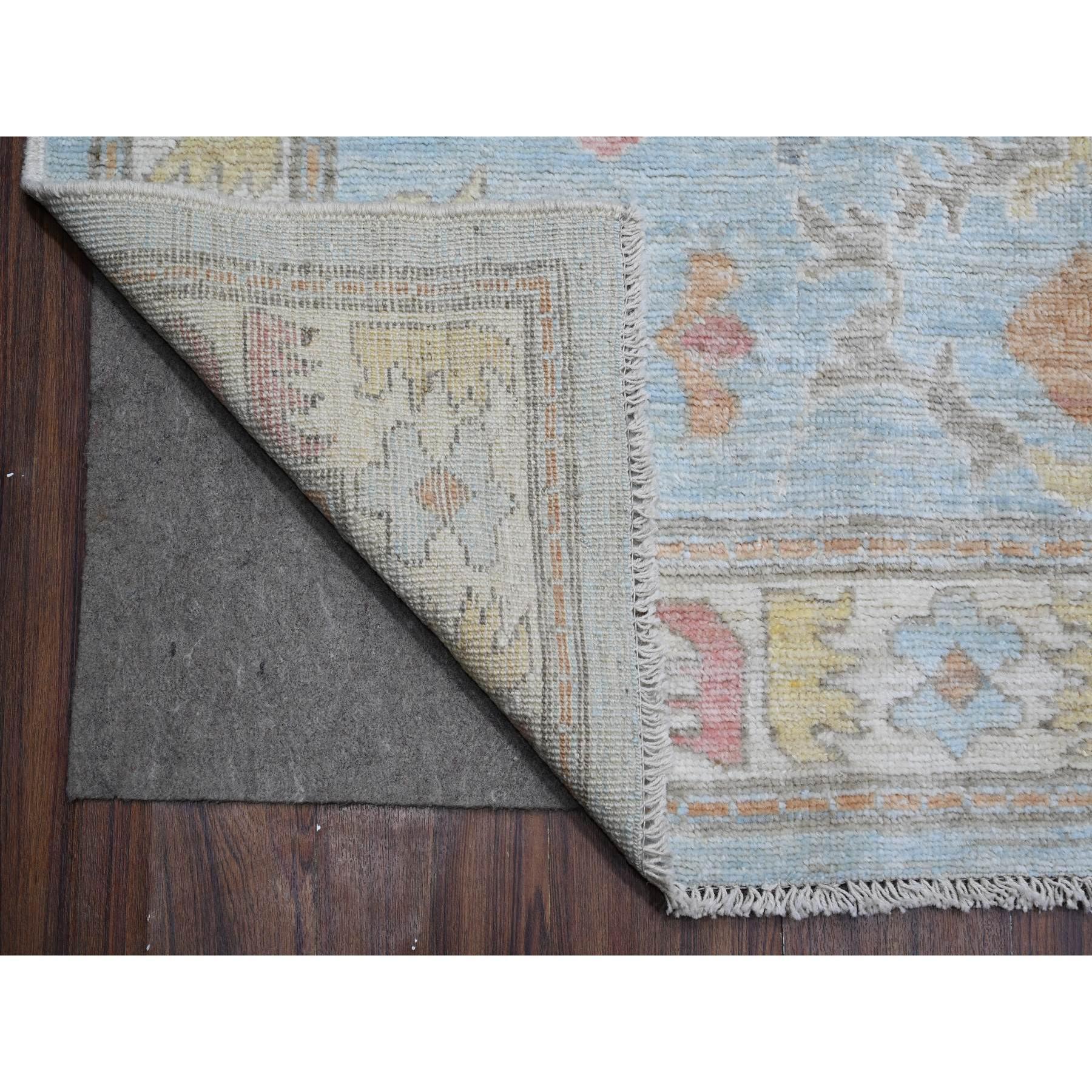 Alfombra Oriental Oushak de Angora con Diseño Tribal de Flores y Hojas Azul Piedra de 10'x13'5 Anudado a mano en venta