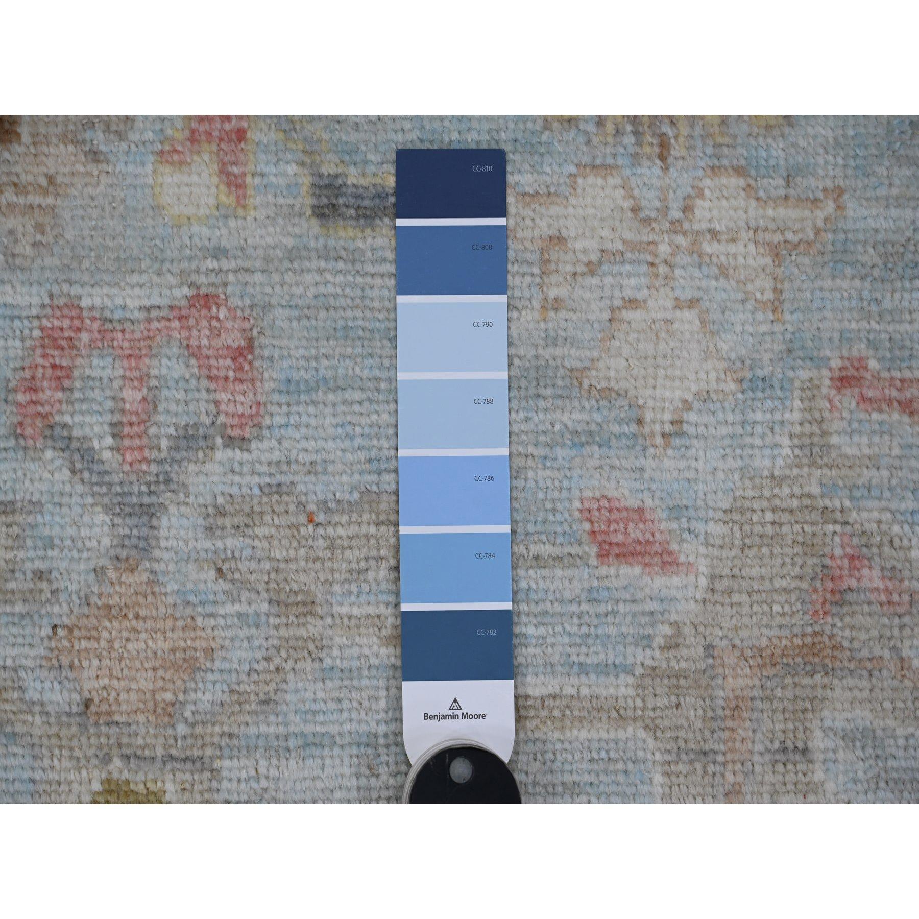Alfombra Oriental Oushak de Angora con Diseño Tribal de Flores y Hojas Azul Piedra de 10'x13'5 Lana en venta