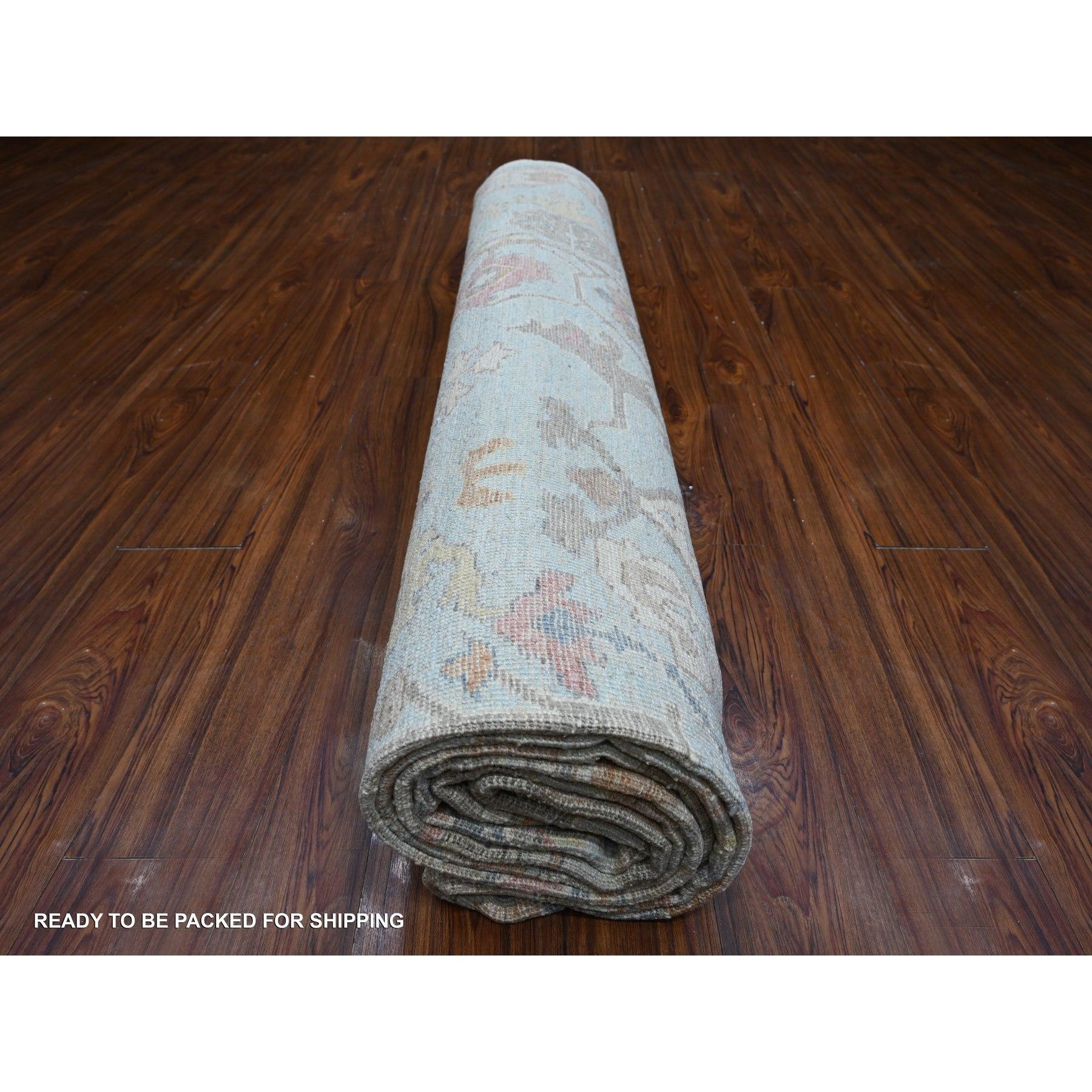 Alfombra Oriental Oushak de Angora con Diseño Tribal de Flores y Hojas Azul Piedra de 10'x13'5 en venta 2