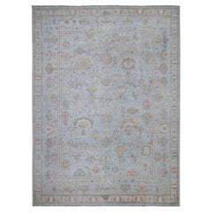 10'x13'5" Stone Blue Tribal Flower And Leaf Design Angora Oushak Tapis d'Orient