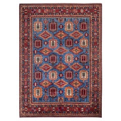 10'x13'6" Blue Afghan Ersari with Caucasian Design Revival Hand Knotted Wool Rug