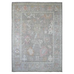 10'x13'6" Brown Hand Knotted Angora Oushak Leaf Design Pure Wool Oriental Rug