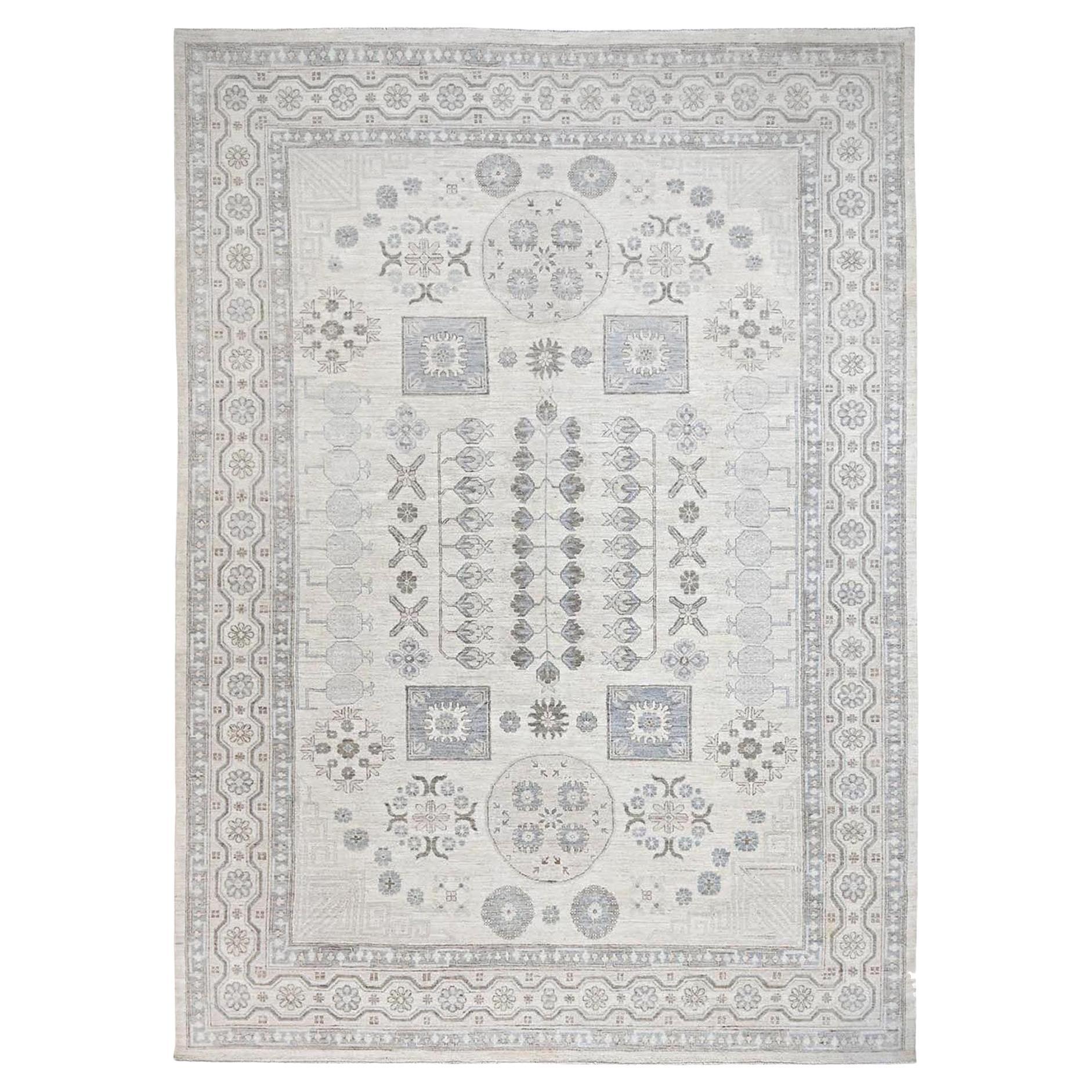 10'x13'6" Honeydew White Khotan Design All Natural Wool Oriental Rug For Sale