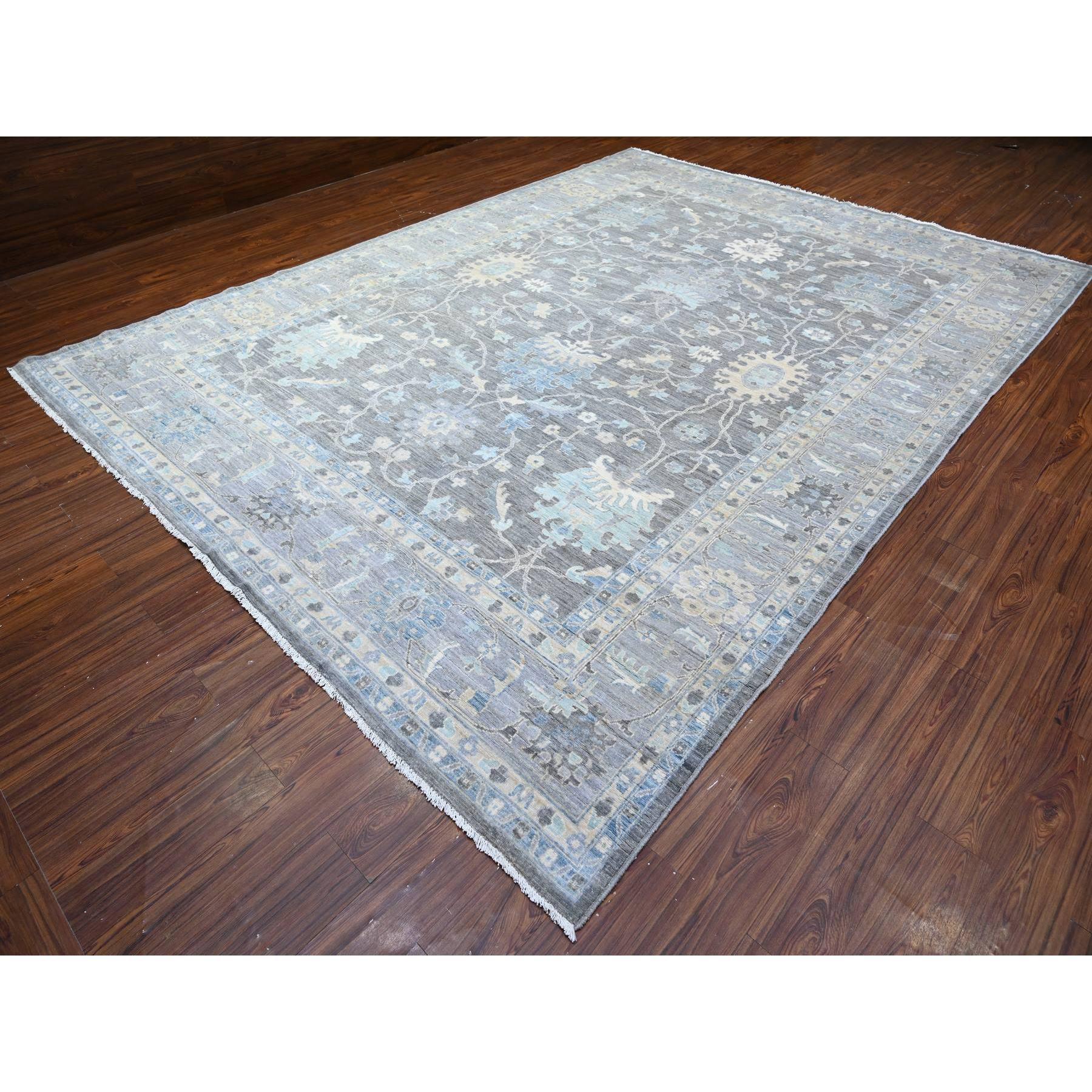 Médiéval Tapis oriental noué à la main Kendall gris anthracite Peshawar Mahal Design 10'x13'6