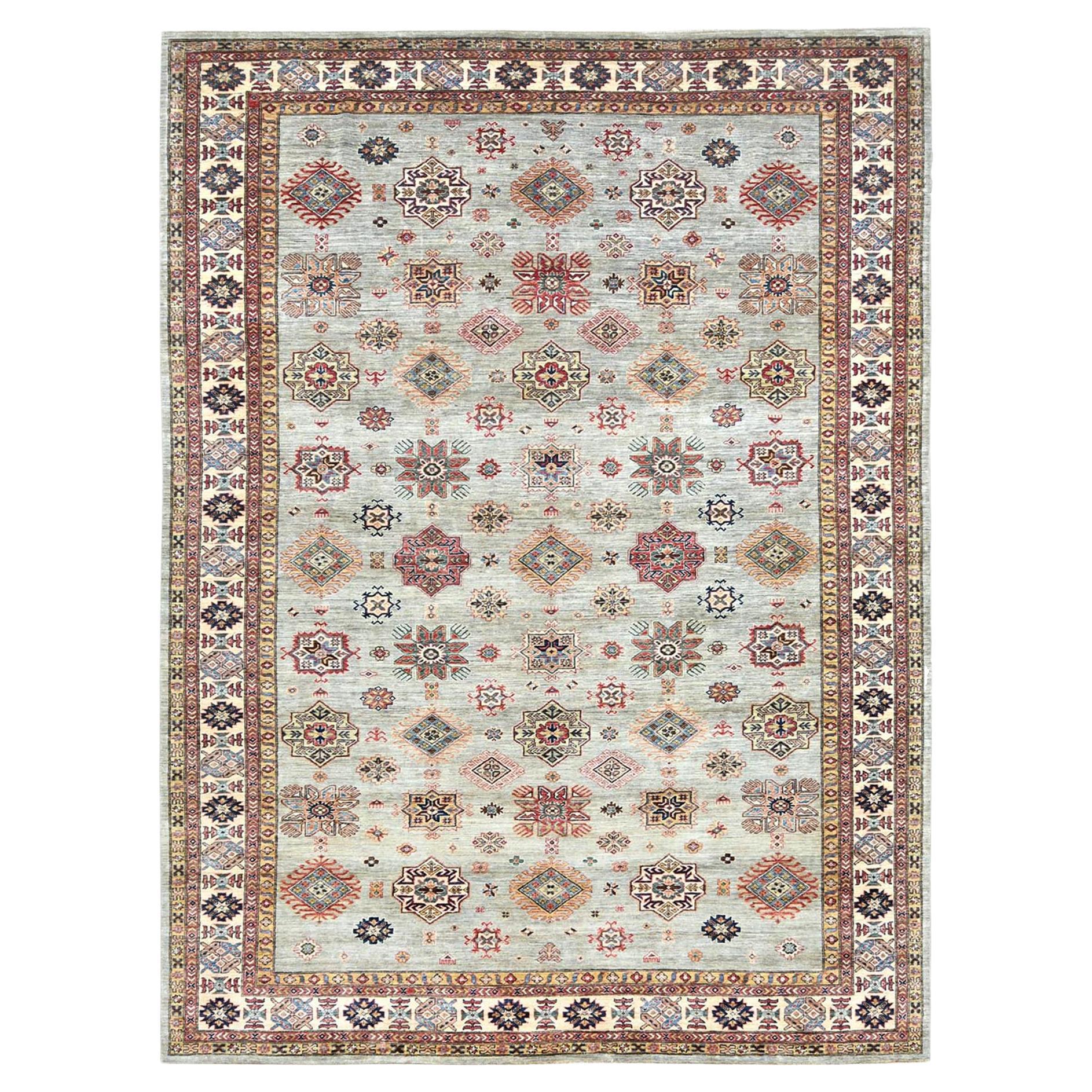 10'x13'6" Light Gray Afghan Super Kazak Extra Soft Wool Hand Knotted Rug For Sale