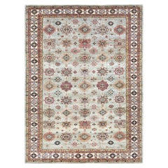 10'x13'6" Light Gray Afghan Super Kazak Extra Soft Wool Hand Knotted Rug