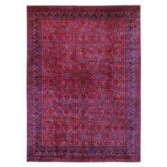 10'x13'6" Roter Afghanischer Khamyab-Teppich aus Wolle mit wiederkehrendem Sternmuster, handgeknüpft