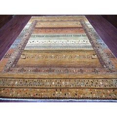 10'x13'7" Alfombra de Lana Anudada a Mano Kashkuli Gabbeh Fino Marrón con Figuras de Animales