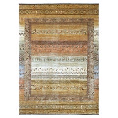 10'x13'7" Alfombra de Lana Anudada a Mano Kashkuli Gabbeh Fino Marrón con Figuras de Animales