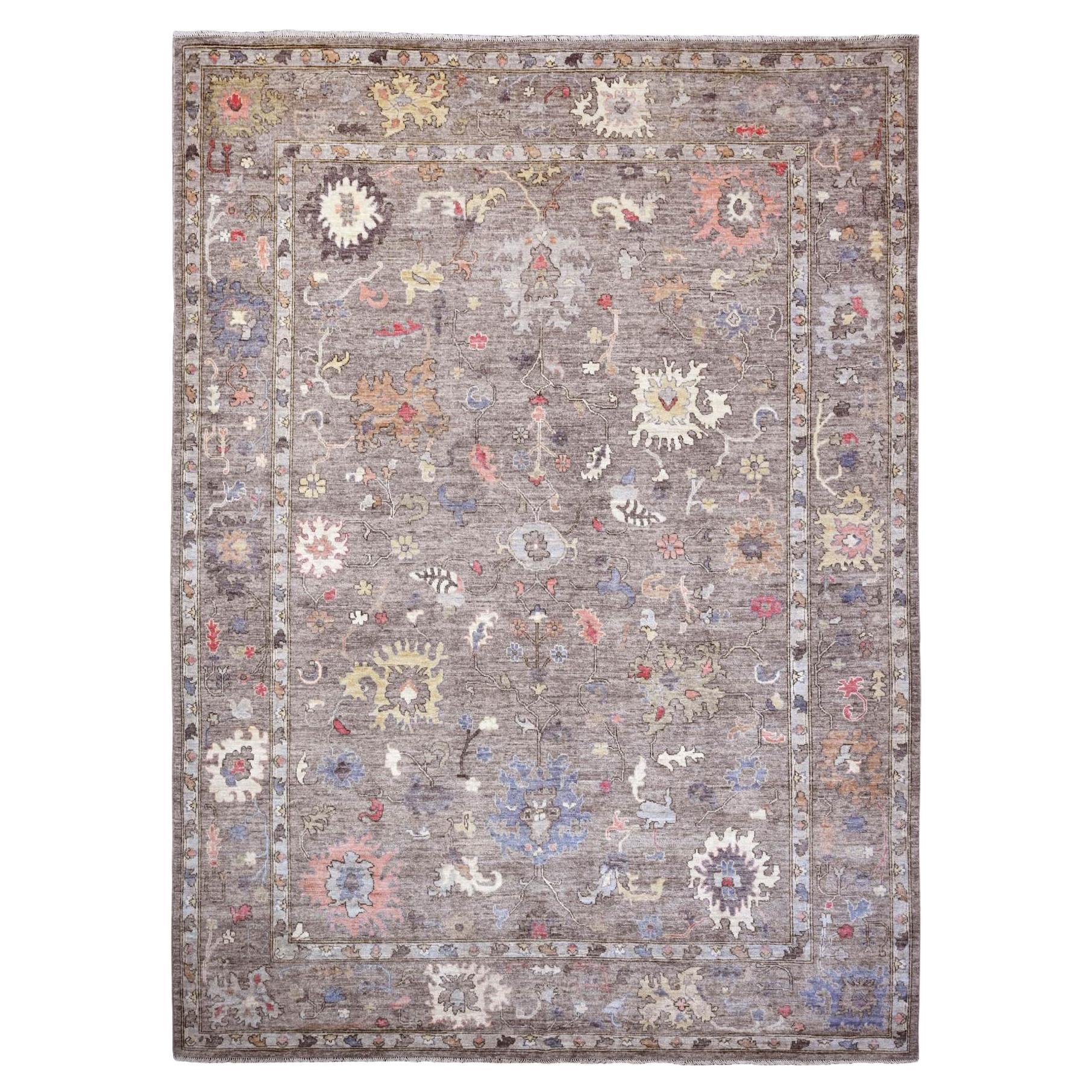 10'x13'7" Zeder Braun Reine Wolle Afghan Angora Oushak Handgeknüpfter Orientteppich