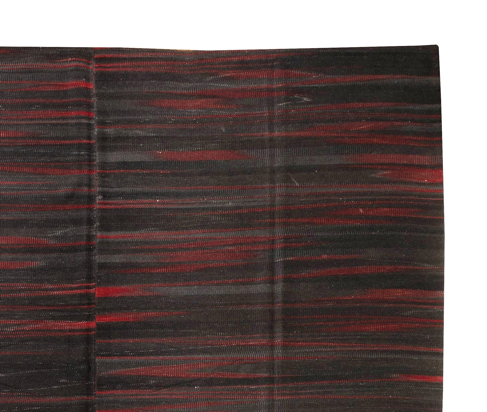 10x13.7 Ft Contemporary Anatolian Double Sided Wool Kilim Rug in Black and Red In New Condition For Sale In Philadelphia, PA