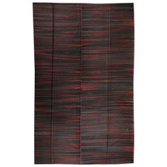 10x13.7 Ft Contemporary Anatolian Double Sided Wool Kilim Rug in Black and Red (Tapis Kilim contemporain en laine double face, noir et rouge)