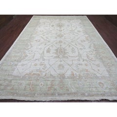 Alfombra Oriental de Lana Anudada a Mano con Diseño de Enredaderas Oushak de Angora Afgana Gris 10'x13'7