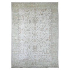 Alfombra Oriental de Lana Anudada a Mano con Diseño de Enredaderas Oushak de Angora Afgana Gris 10'x13'7