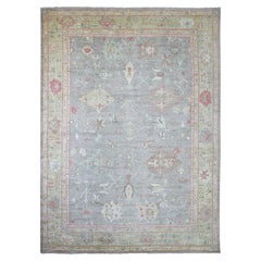10'x13'7" Misty Gray Angora Oushak Leaf Design Hand Knotted Wool Oriental Rug