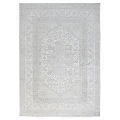 10'x13'7" Promenade White White Wash Tapis en laine Peshawar Chobi noué à la main
